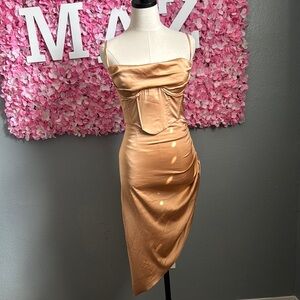 Elegant Gold Satin Dress